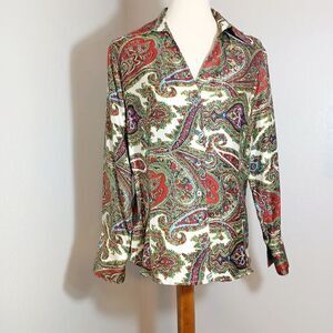 Talbots Silk Paisley Button Down Shirt Size 14P